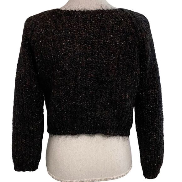 CAROL LITTLE KNITWEAR - SIZE SMALL - CHOCOLATE BROWN CROP WITH 50% MOHAIR - Picture 3 of 7